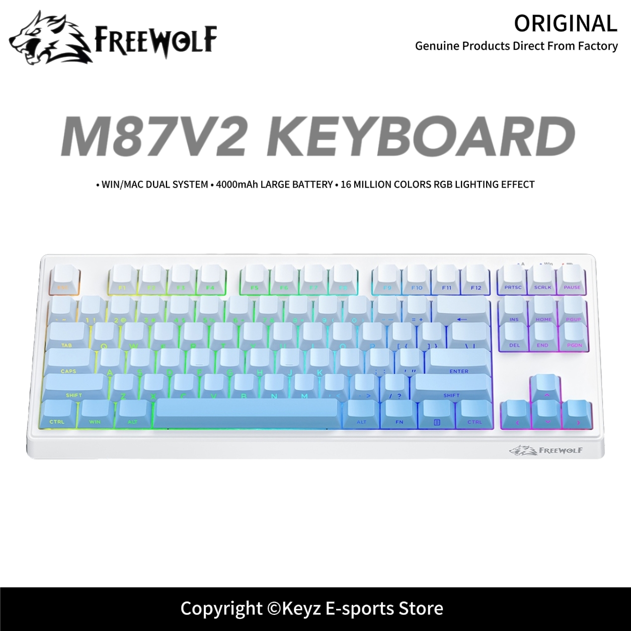 Keyboard Gaming Transparent - 트라이 모드 게이밍 키보드 FREEWOLF M87V2