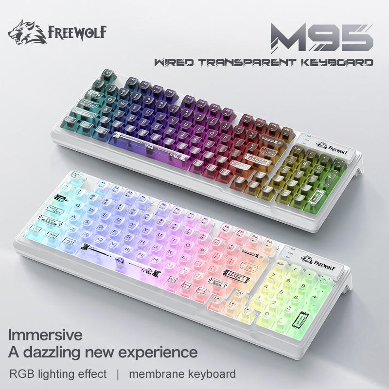 유선 RGB 투명 키보드 FREEWOLF M95 무소음 - Keyboard Gaming Transparent 리뷰 및 가격